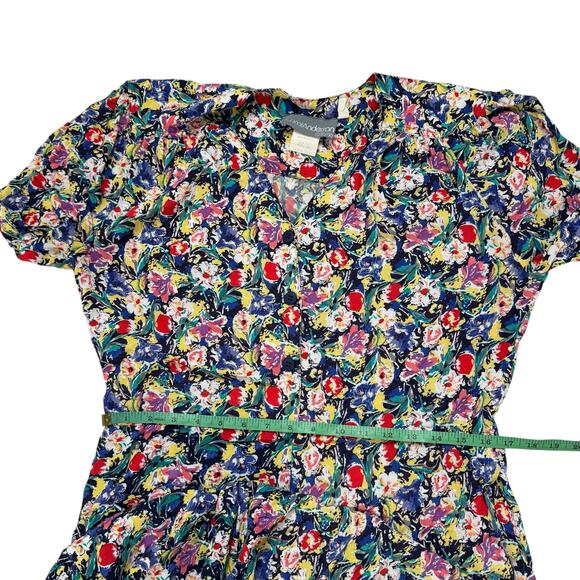 Vintage 80s Rayon Floral Midi Dress Size 9/10 Pockets Buttons CAROLE ANDERSON - Picture 9 of 10